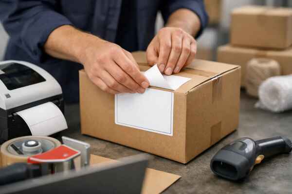 Etiketten sicher auf Pakete anbringen im Versand - 