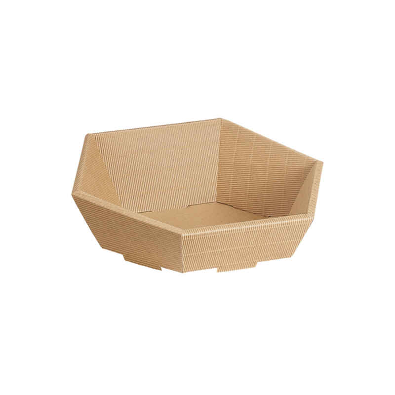 25 Stk Präsentkorb 6-Eck KLEIN WELLE NATUR - 195 x 230 x 60/105 mm