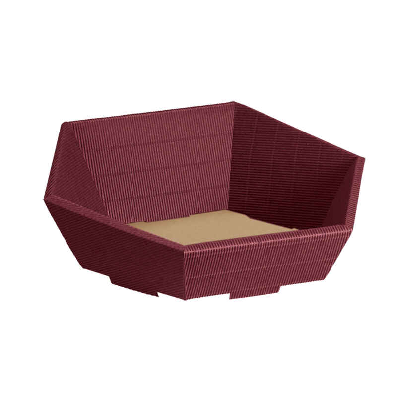 25 Stk Präsentkorb 6-Eck MITTEL WELLE BORDEAUX - 245 x 295 x 75/130 mm