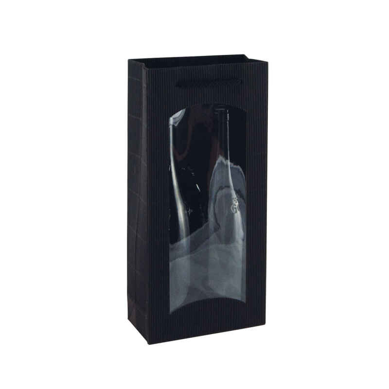 20 Stk Tragetüte 2er WELLE SCHWARZ mit FENSTER - 170 x 85 x 360 mm