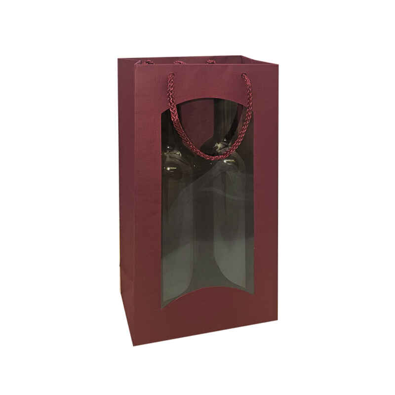 20 Stk Tragetüte 2er STRUKTUR BORDEAUX mit Fenster - 170 x 85 x 360 mm